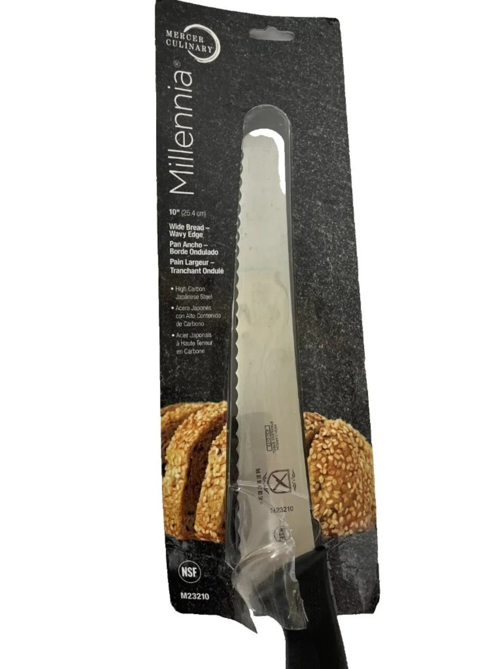 M23210 Millennia Black Handle 10-Inch Wide Wavy Edge Bread Knife